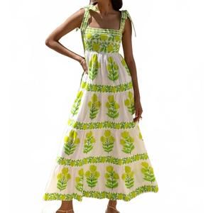 NEW PINK CITY PRINTS lara sleeveless midi dress in lime botanics